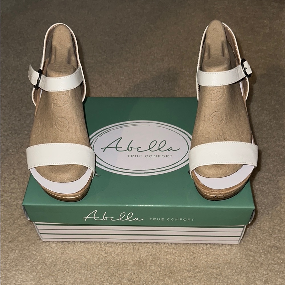 Abella White Wedge Sandals with Ankle Strap